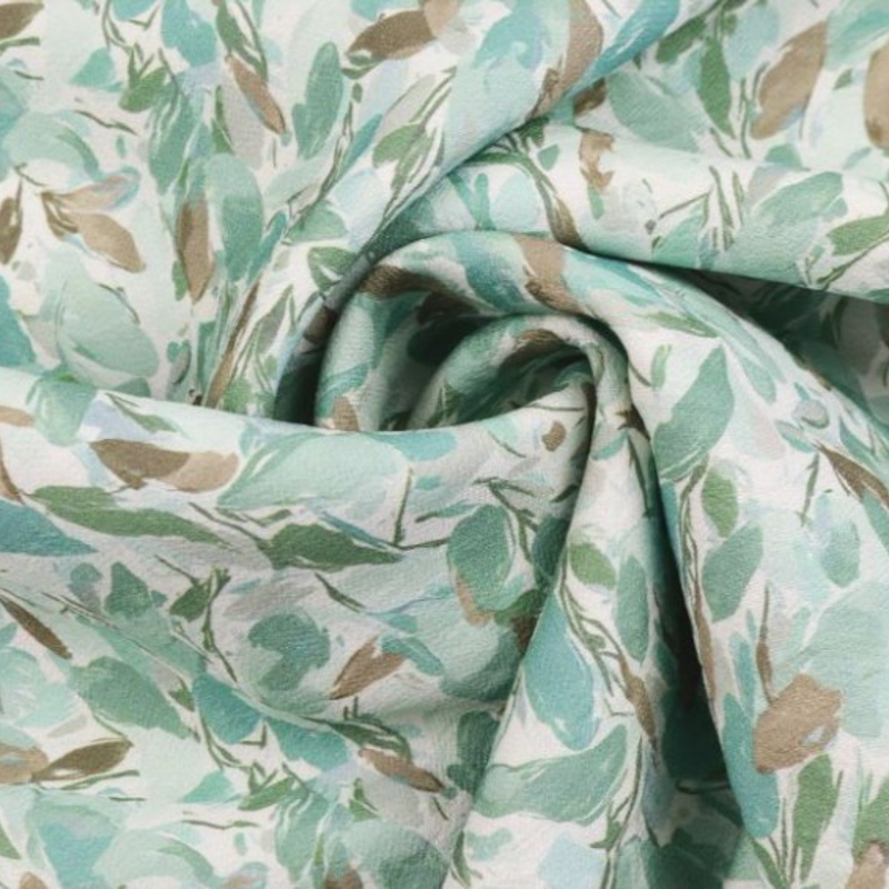 Crêpe de viscose imprimé petites feuilles vert d'eau
